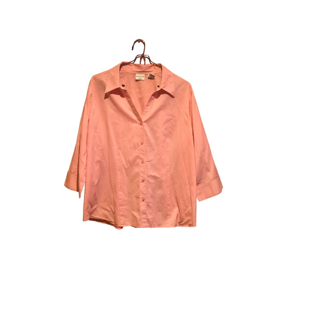 Women button down light  pink shirt  3/4 sleeves Sz 18 W 100% cotton minimalist
